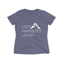 Load image into Gallery viewer, Trail Parasites Unite! Women's Heather Wicking Tee - dogs-wine