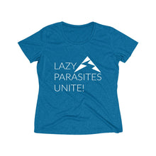 Load image into Gallery viewer, Trail Parasites Unite! Women's Heather Wicking Tee - dogs-wine