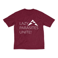 Load image into Gallery viewer, Trail Parasites Unite! Men's Heather Dri-Fit Tee - dogs-wine