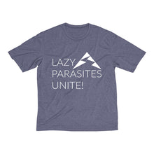 Load image into Gallery viewer, Trail Parasites Unite! Men's Heather Dri-Fit Tee - dogs-wine