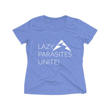 Load image into Gallery viewer, Trail Parasites Unite! Women's Heather Wicking Tee - dogs-wine
