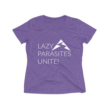 Load image into Gallery viewer, Trail Parasites Unite! Women's Heather Wicking Tee - dogs-wine
