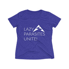 Load image into Gallery viewer, Trail Parasites Unite! Women's Heather Wicking Tee - dogs-wine