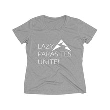 Load image into Gallery viewer, Trail Parasites Unite! Women's Heather Wicking Tee - dogs-wine