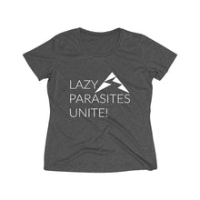 Load image into Gallery viewer, Trail Parasites Unite! Women's Heather Wicking Tee - dogs-wine