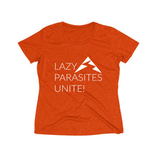 Load image into Gallery viewer, Trail Parasites Unite! Women's Heather Wicking Tee - dogs-wine