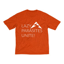 Load image into Gallery viewer, Trail Parasites Unite! Men's Heather Dri-Fit Tee - dogs-wine