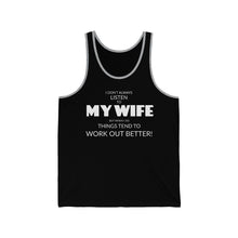 Load image into Gallery viewer, Listen to My Wife Unisex Jersey Tank - dogs-wine