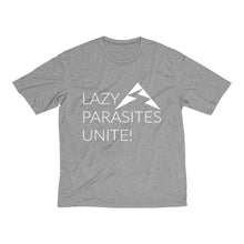 Load image into Gallery viewer, Trail Parasites Unite! Men's Heather Dri-Fit Tee - dogs-wine