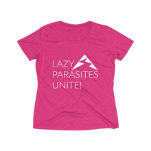 Load image into Gallery viewer, Trail Parasites Unite! Women's Heather Wicking Tee - dogs-wine