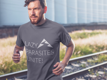 Load image into Gallery viewer, Trail Parasites Unite! Men's Heather Dri-Fit Tee - dogs-wine