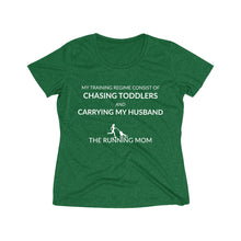 Load image into Gallery viewer, My training Regime Running Mom Women&#39;s Heather Wicking Tee - dogs-wine