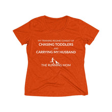 Load image into Gallery viewer, My training Regime Running Mom Women&#39;s Heather Wicking Tee - dogs-wine