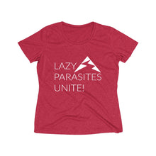 Load image into Gallery viewer, Trail Parasites Unite! Women&#39;s Heather Wicking Tee - dogs-wine