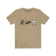 Load image into Gallery viewer, Peace, Love, VW Bus Unisex Jersey Short Sleeve Tee - dogs-wine