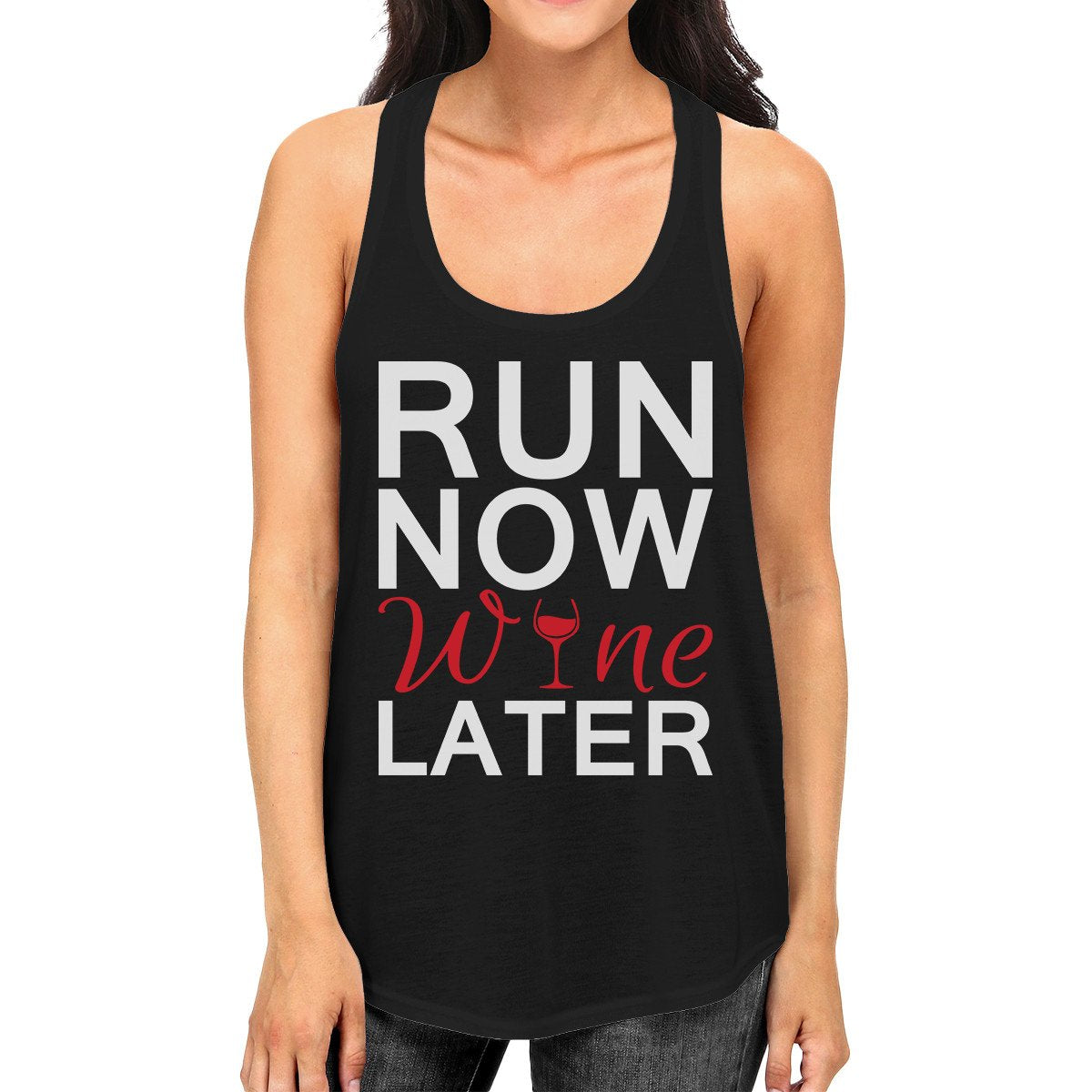 Cute Tank Top - Run Now Wine Later - Cute Gym Clothes, Workout