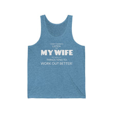 Load image into Gallery viewer, Listen to My Wife Unisex Jersey Tank - dogs-wine